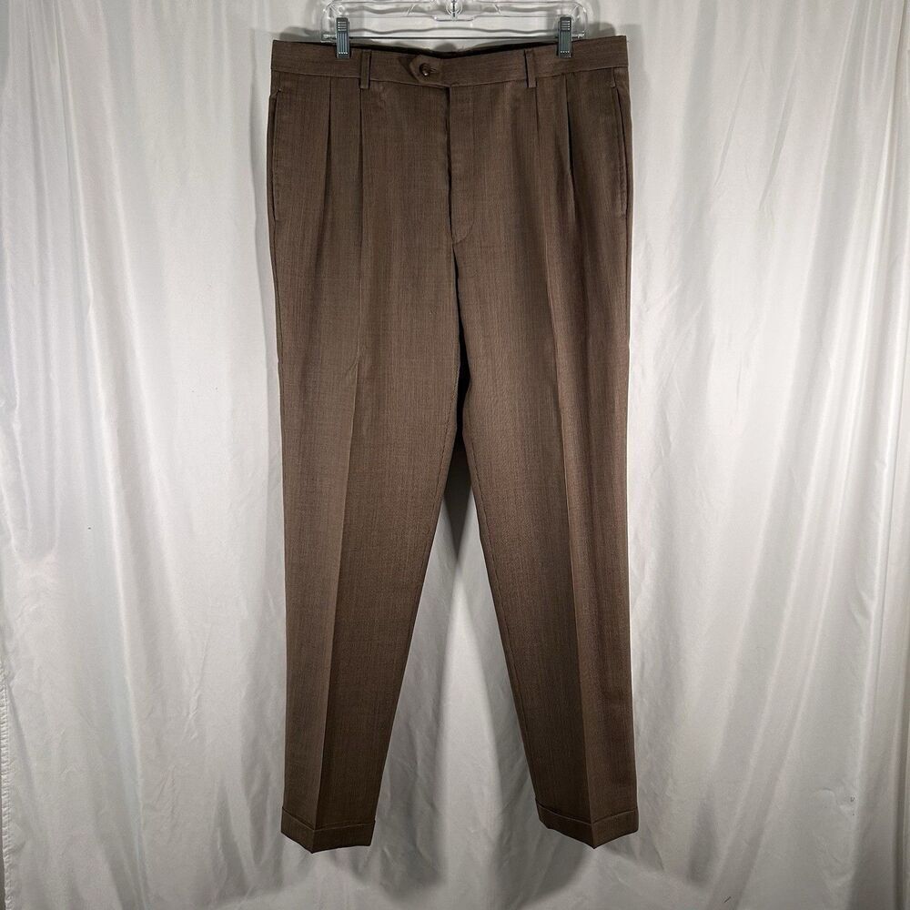 Jos A Banks Executive Collection Pants Men's 36R Brown 100% Wool Pleated